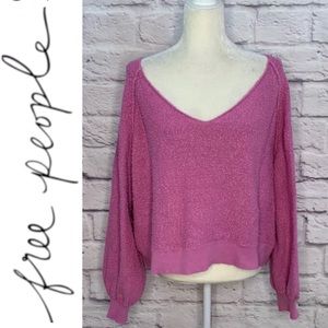 FREE PEOPLE V NECK OFF THE SHOULDER SLOUCH SWEATER PURPLE LILAC LAVENDER